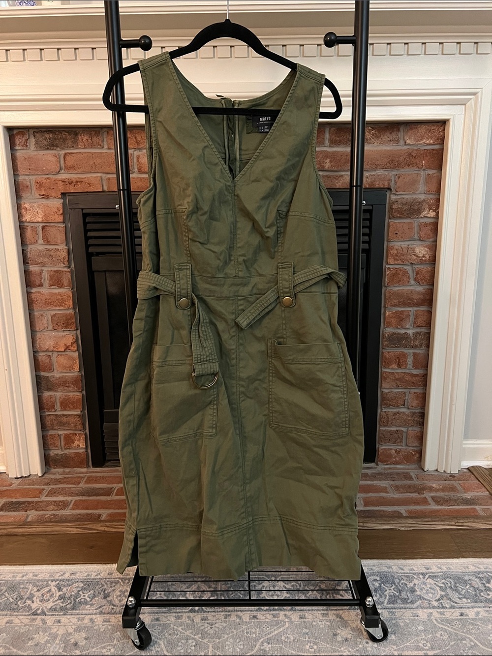 Anthropologie Olive Green Utility Dress with Tie Waist
